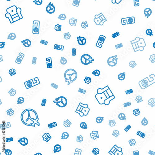 Set line Clock with airplane, Armchair and Please do not disturb on seamless pattern. Vector