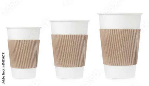 Wallpaper Mural Paper coffee cups of different sizes on white background, collage Torontodigital.ca