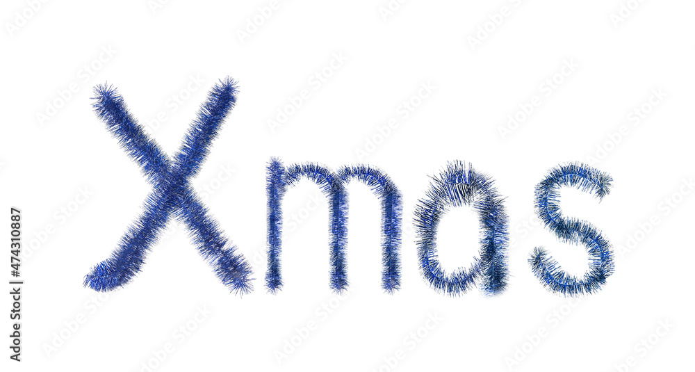 Word Xmas made of shiny blue tinsels on white background Word Xmas made of shiny blue tinsels on white background