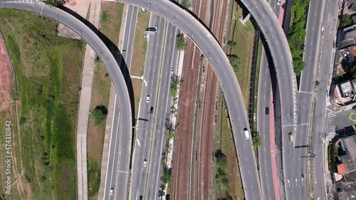 Bridges and elevated streets in Sao Paulo, Brazil. In the region of Itaquera. aerial view of the street photo