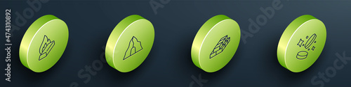 Set Isometric line Molten gold being poured, Gold mine, Stacks paper money cash and coin icon. Vector