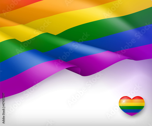 Waving flag of LGBTQ pride blank banner template. Lesbian, bisexual and transgender festive concept. Love, freedom, support and rights realistic vector illustration.