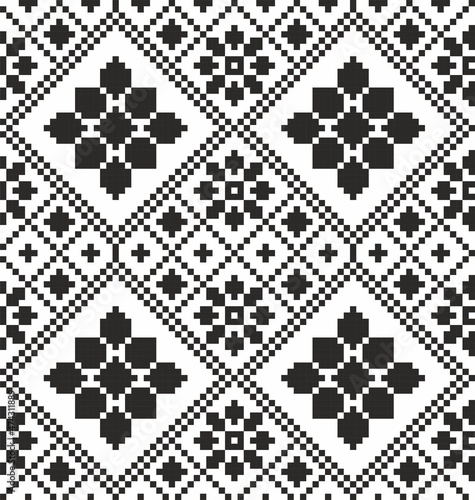 Vector seamless monochrome Ukrainian ornament. Cross stitch pattern. Slavic peoples pattern, Russian Belarusian, Bulgarian, Serbian, Polish
