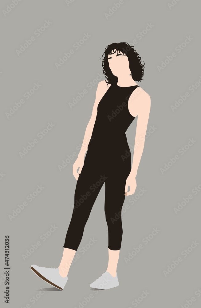 Girl in a dress in minimalist cartoon style Girl in a dress in minimalist cartoon style