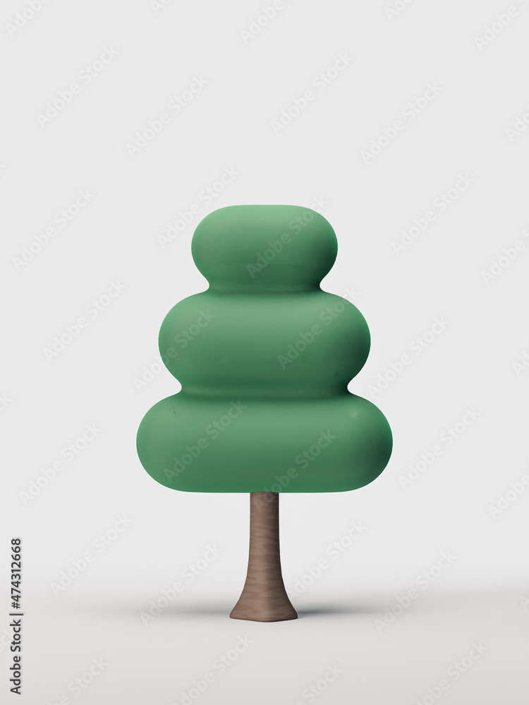 Stylized single tree, flat style green leaf and brown trunk isolated tree on a white background, 3d rendering Stylized single tree, flat style green leaf and brown trunk isolated tree on a white background, 3d rendering