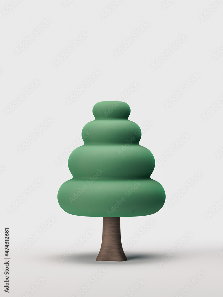 Stylized single tree, flat style green leaf and brown trunk isolated tree on a white background, 3d rendering Stylized single tree, flat style green leaf and brown trunk isolated tree on a white background, 3d rendering