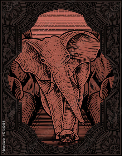 illustration vintage elephant with engraving style