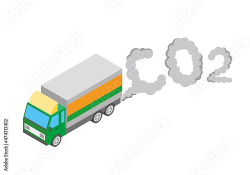 トラックの排気ガスとCO2の文字イラスト