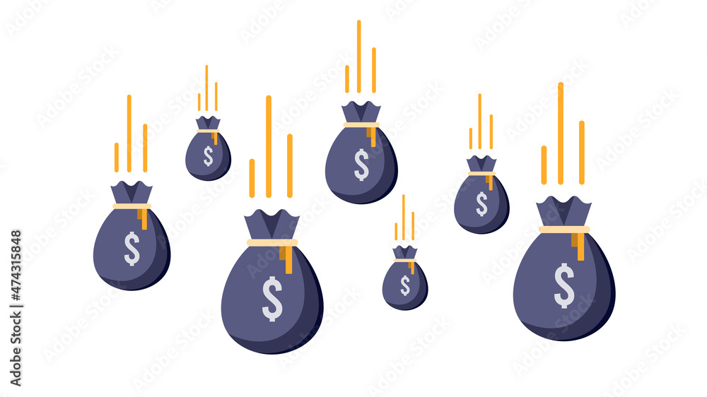 concept vector of falling money bag from above, isolated on white backgound. vector illustration concept vector of falling money bag from above, isolated on white backgound. vector illustration