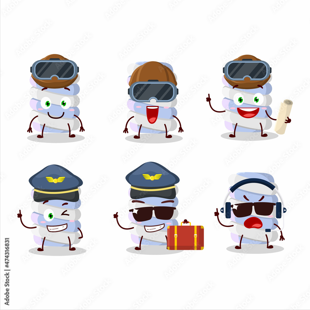 Pilot cartoon mascot blue marshmallow twist with glasses Pilot cartoon mascot blue marshmallow twist with glasses