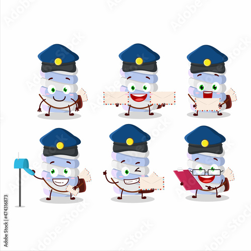 A picture of cheerful blue marshmallow twist postman cartoon design concept