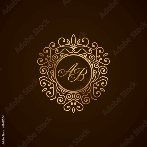 AB initial letter luxury monogram logo, elegant ornamen jewelry, emblem of love shape heart