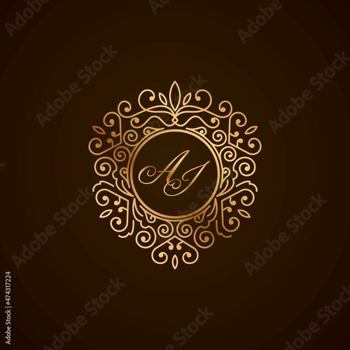 AI initial letter luxury monogram logo, elegant ornamen jewelry, emblem of love shape heart