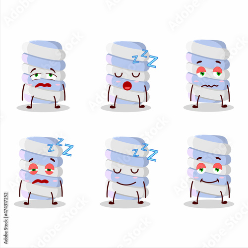 Cartoon character of blue marshmallow twist with sleepy expression