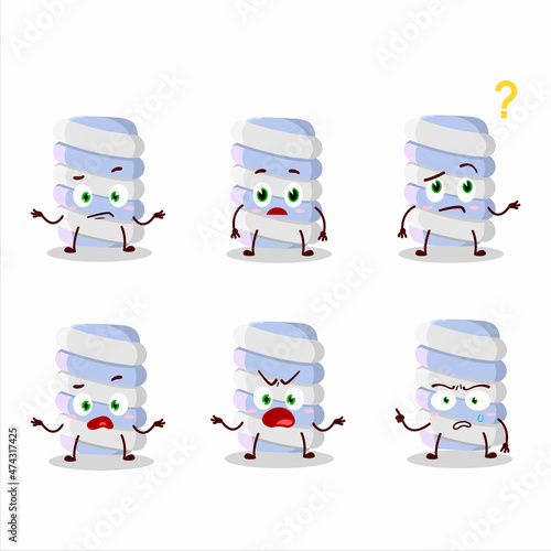 Cartoon character of blue marshmallow twist with what expression