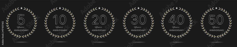Obraz premium Anniversary Silver laurel wreath label set Vector