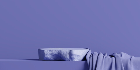 Crédence de cuisine Pantone 2022 very peri Stone product display podium stand with curtain on very peri background color of the year 2022. 3D rendering  © nawapon