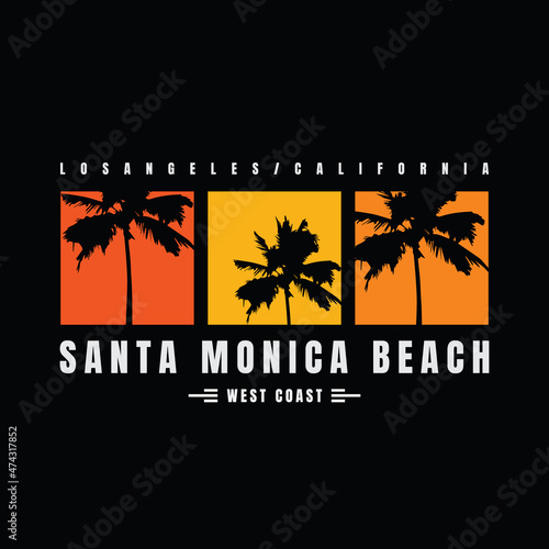Vector illustration of letter graphic. Santa monica Beach, perfect for designing t-shirts, shirts, hoodies etc.