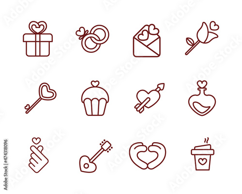 Wedding and Love Icon Set Outline