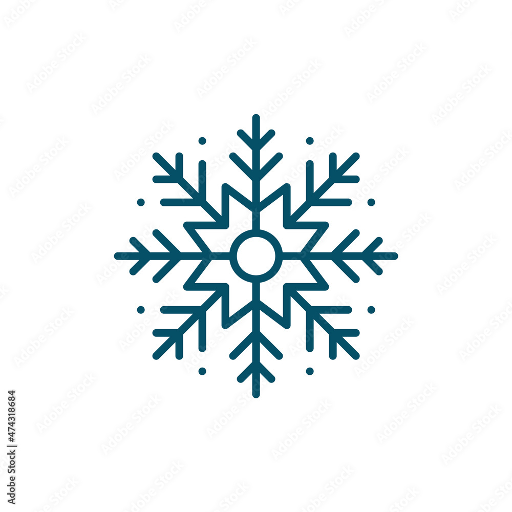 Snowflake icon. Winter snow weather, Christmas symbol. Pixel perfect, editable stroke blue icon