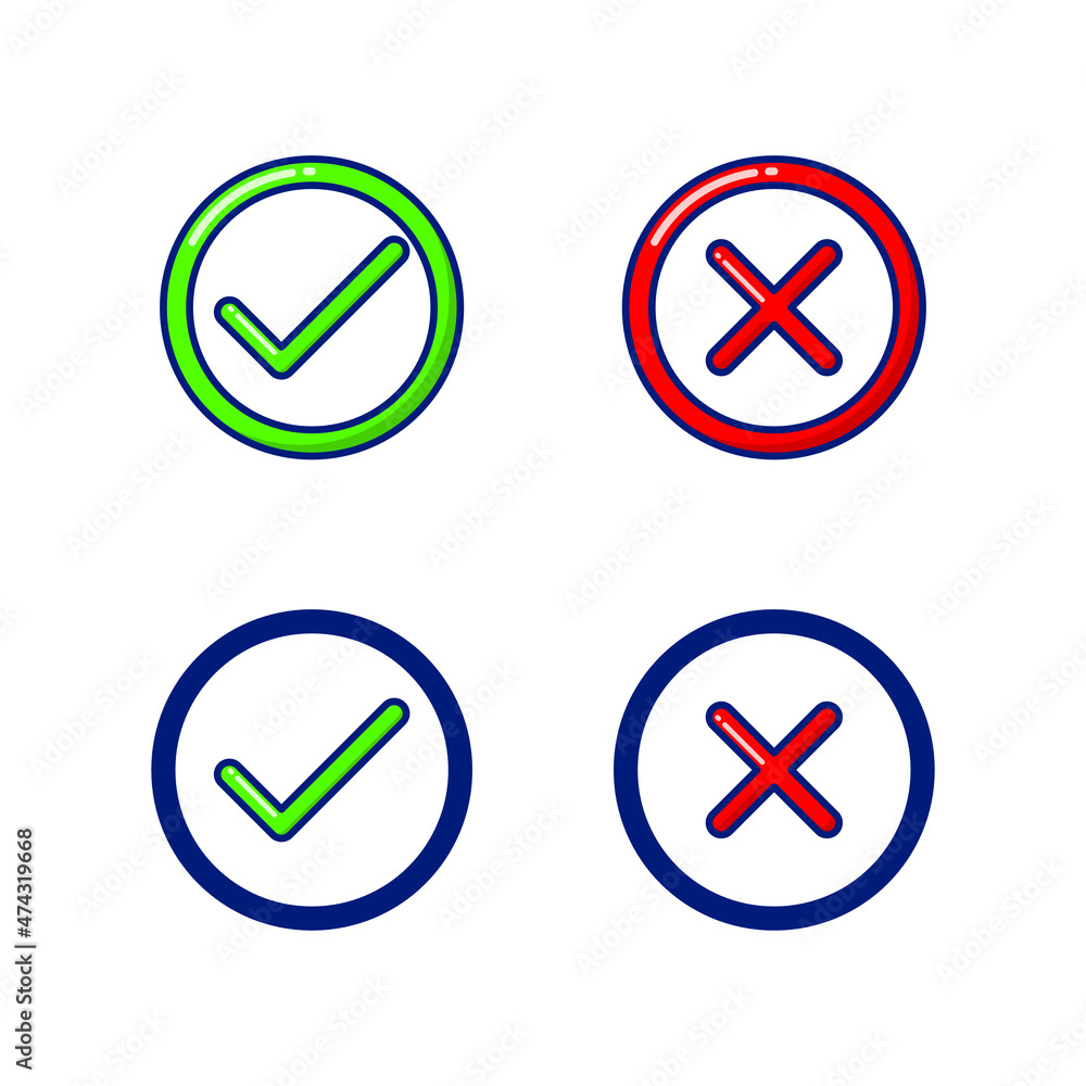 Round check mark and cross symbols icon illustration Round check mark and cross symbols icon illustration