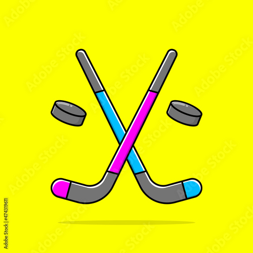 Hokey stick and hockey ball icon illustration