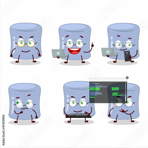 Blueberry marshmallow Programmer cute cartoon character with