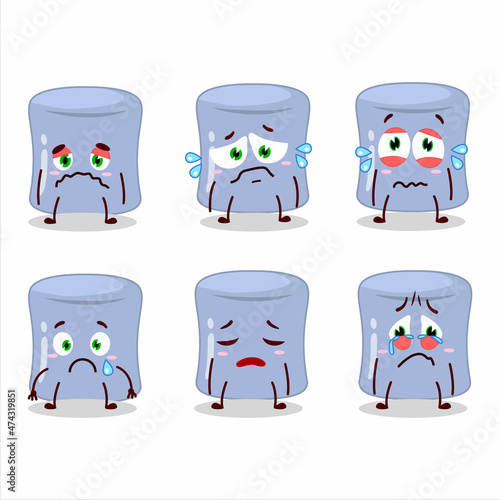 Blueberry marshmallow cartoon character with sad expression