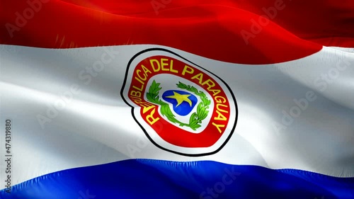 Paraguay flag video. National 3d Paraguayan Flag Slow Motion video. Paraguay Flag Blowing Close Up. Paraguayan Flags Motion Loop HD resolution Background Closeup 1080p Full HD video flags waving in wi photo