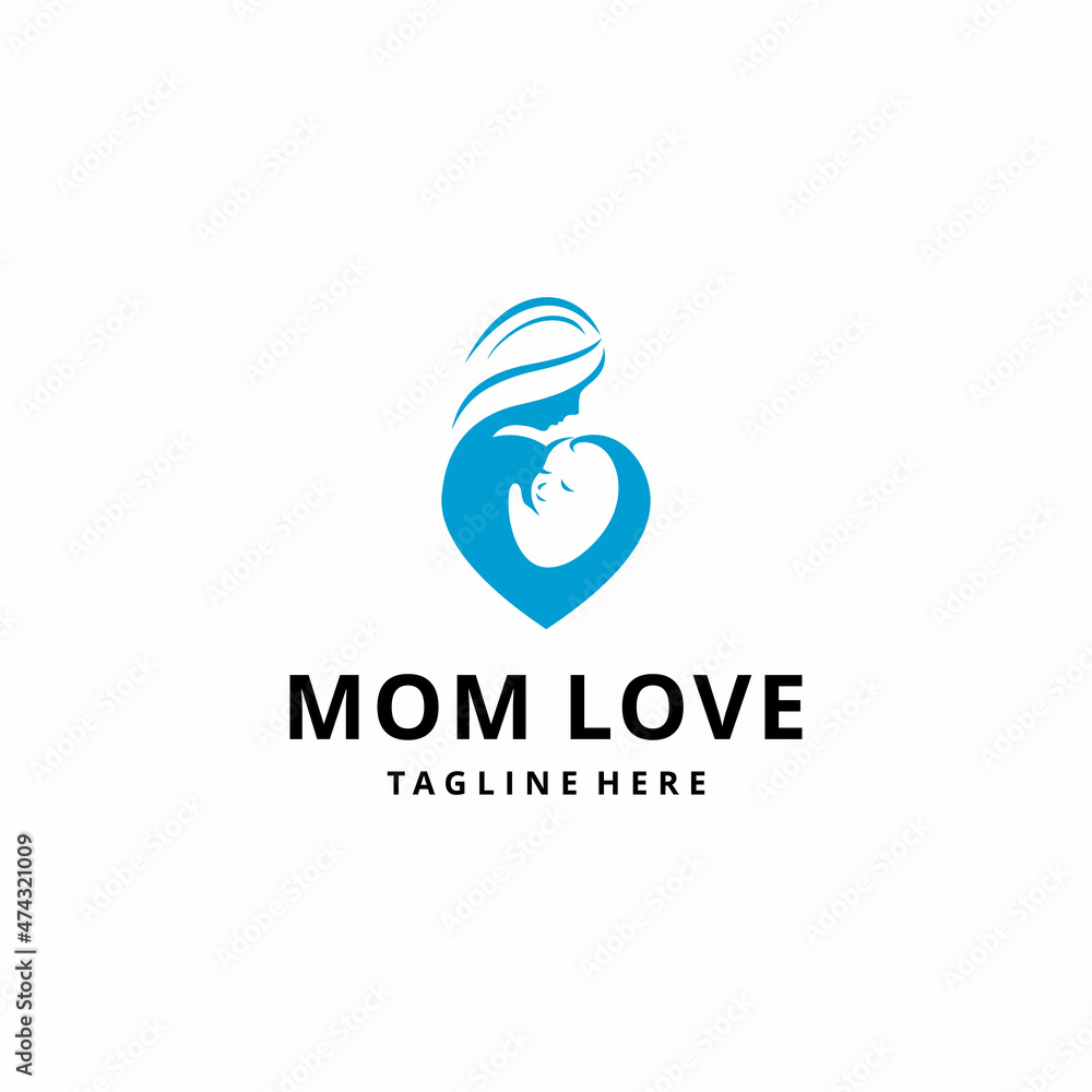 Fototapeta premium Illustration of mother holding baby in heart logo shape, Clinical Medicine and Baby Care logo vector design