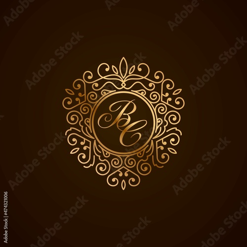 BC initial letter luxury monogram logo, elegant ornamen jewelry, emblem of love shape heart