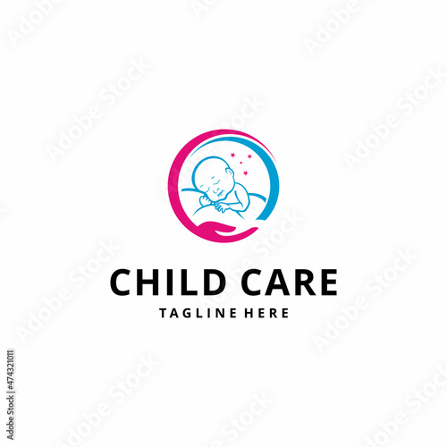 Free Download Child Care, Child Logo with Hand Symbol illustration - GFXLoad