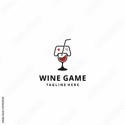 wine glass logo illustration with Game