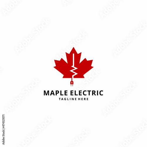 maple leaf illustration with electric house logo design vector