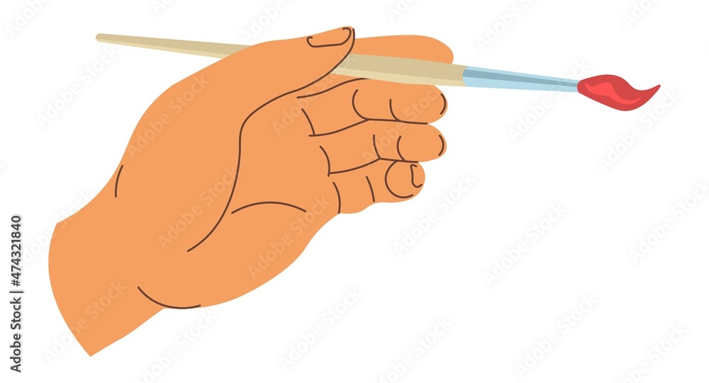Hand holding paintbrush, artist painting vector