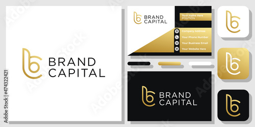 Initials Letters BC CB Gold Luxury Elegant Simple Line Modern Logo Design with Business Card Template