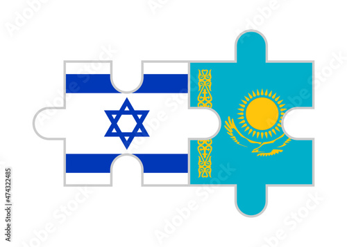 puzzle pieces of israel and kazakhstan flags. vector illustration isolated on white background