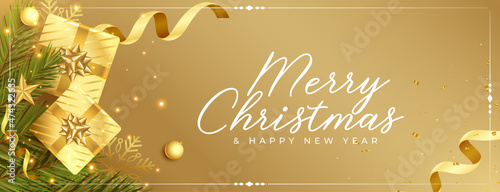 merry christmas golden festival realistic banner design