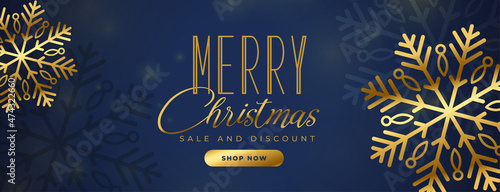 merry christmas golden snowflakes shopping sale banner