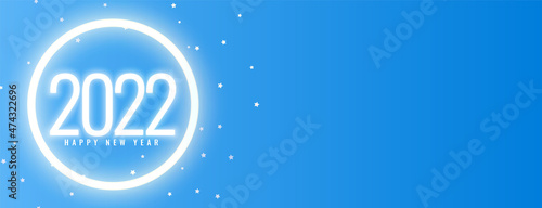 glowing 2022 new year banner on blue background