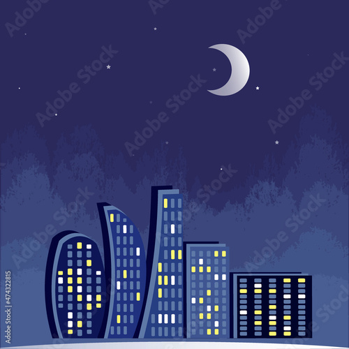 Lights of the night city, a magical city starry night. Mysticism. Surreal. Design element. Magic