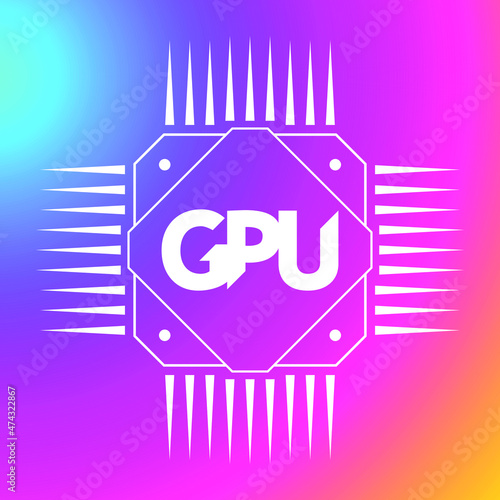 GPU icon. Circuit board. GPU on a modern neon background. Vector illustration EPS 10.