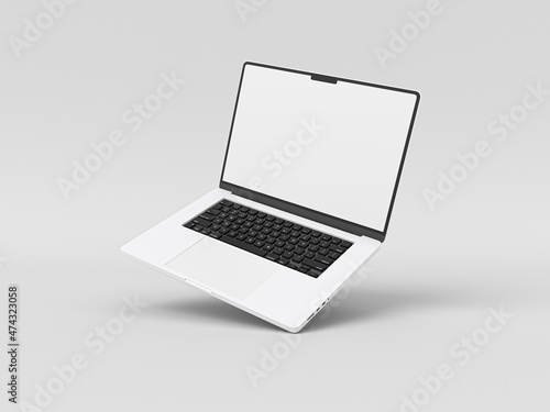 Macbook pro 2021 New and Latest Laptop 2022 for mockup and responsive website. 2022 macbook with blank screen on white background. 3D Rendered Illustration. Brand new laptop computer. new version mac.