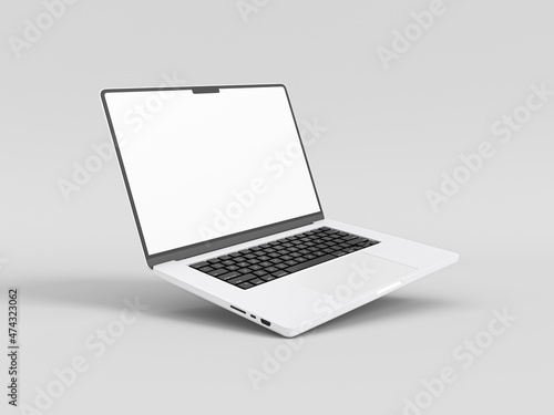 Macbook pro 2021 New and Latest Laptop 2022 for mockup and responsive website. 2022 macbook with blank screen on white background. 3D Rendered Illustration. Brand new laptop computer. new version mac.