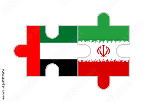 puzzle pieces of uae and iran flags. vector illustration isolated on white background
