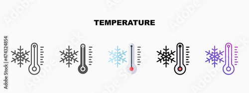 Temperature Winter icon set with different styles. Icons designed in outline, flat, glyph, line colored and gradient. Can be used for web, mobile, ui and more. Enjoy this icon for your project.