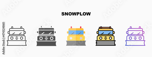 Snowplow icon set with different styles. Icons designed in outline, flat, glyph, line colored and gradient. Can be used for web, mobile, ui and more. Enjoy this icon for your project.