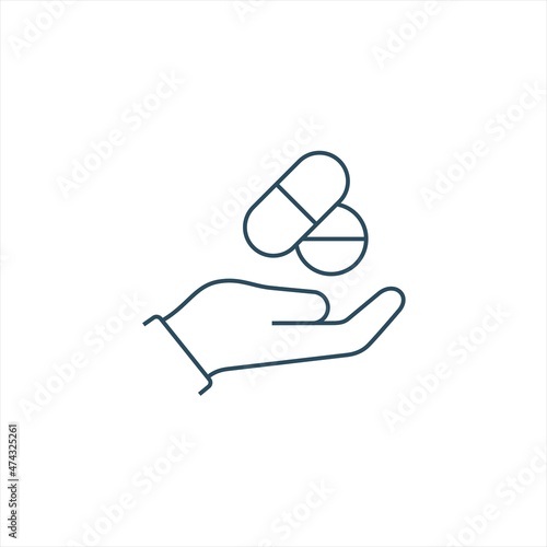 hand holding treatment pills icon line style graphic design vector