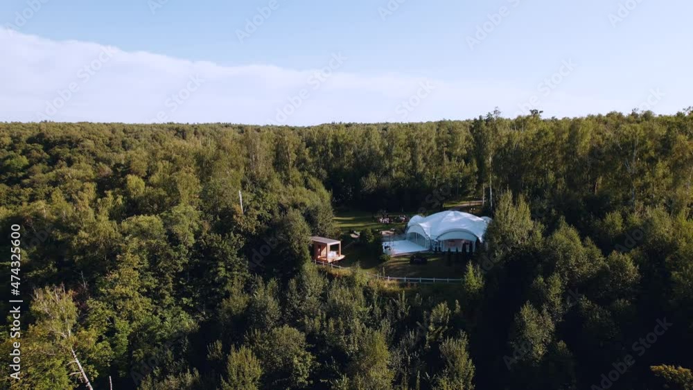 Aerial photography from a quadrocopter - wedding in a tent in nature Aerial photography from a quadrocopter - wedding in a tent in nature