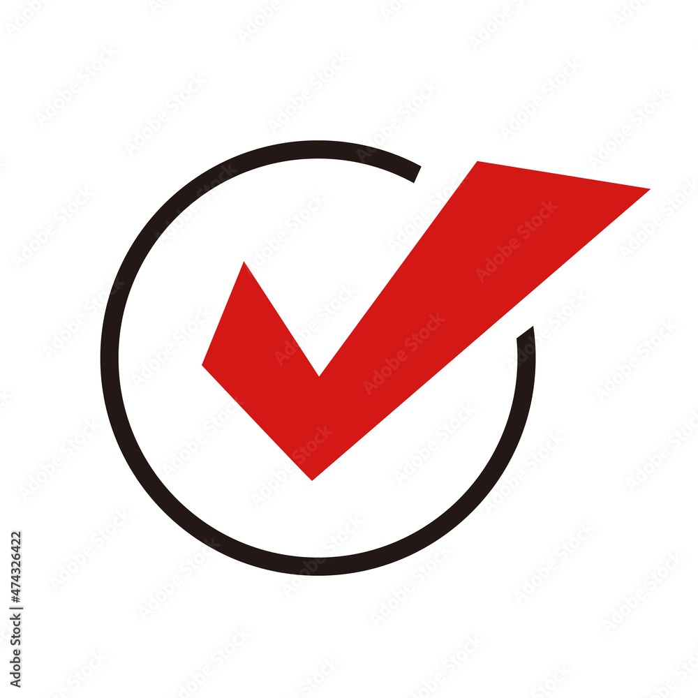 Red check mark icon in a round circle. vector. Success and authentication. Red check mark icon in a round circle. vector. Success and authentication.